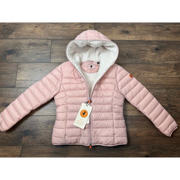 NWT Save the Duck Women's Hooded Quilted Down Puffer Jacket Winter Coat Blush S - Picture 1 of 9